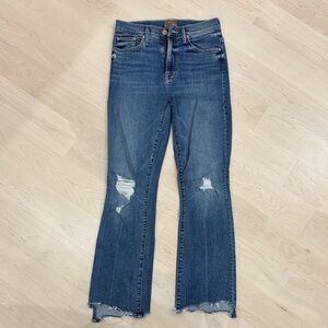 MOTHER Blue Distressed Flare Jeans